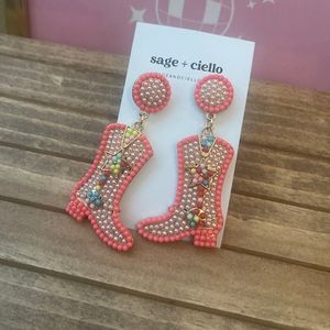 Busy Boots rhinestone cowboy style drop earrings